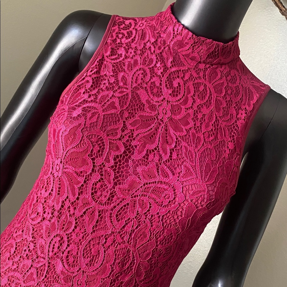 Express Burgundy Flirty Lace Bodysuit Top - Picture 4 of 13